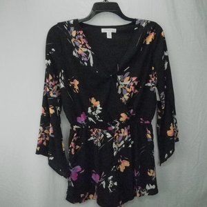 Women’s Black Floral Romper with Flare Sleeves from Arizona Jean Co. size: L